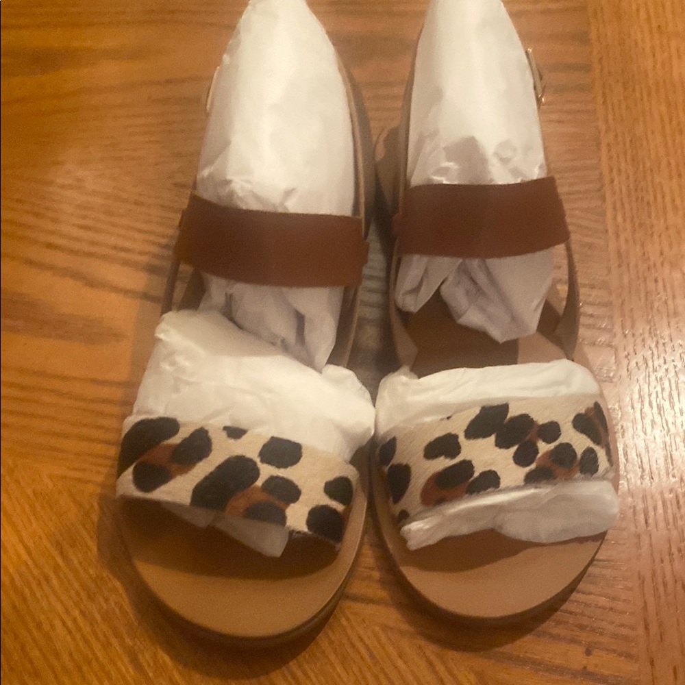 Aqua Brown and Tan Sandals with Animal Print